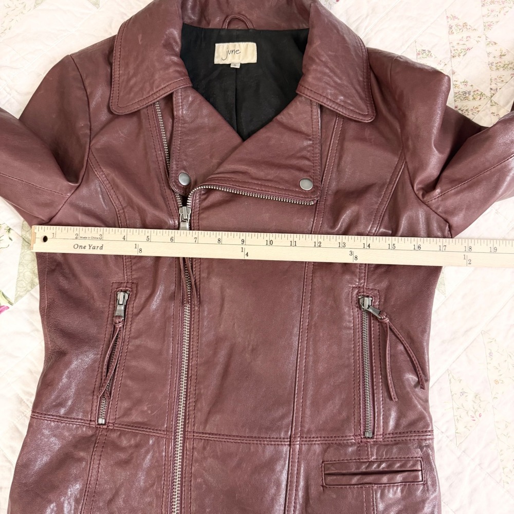 Womens Brown Leather Moto Jacket Asymmetrical Zip Y2K Flip Phone Pocket Size S - Picture 14 of 16